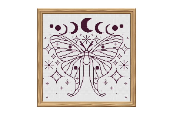 Celestial Moth Cross Stitch Pattern for Apparel Design
