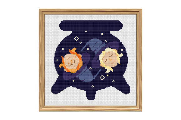 Cute Witch Besties Cross Stitch Pattern for Boutique Apparel